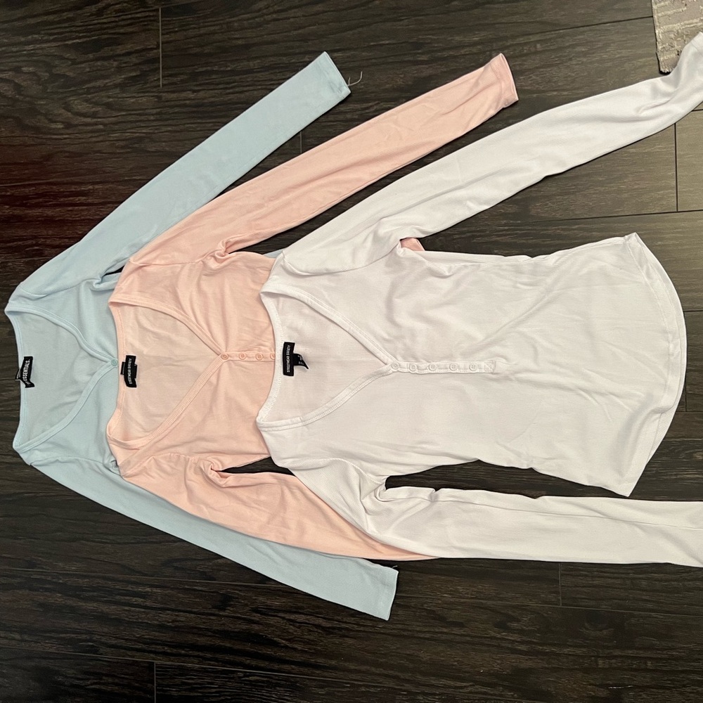 Women's Long Sleeve Button-Up Tops - White, Pink, Blue